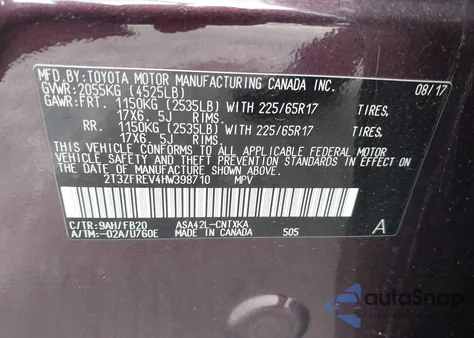 2017 Toyota Rav4 Le from USA, damaged, VIN 2T3ZFREV4HW398710